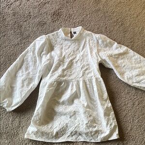 Women's White Long Sleeve Textured Babydoll Dress